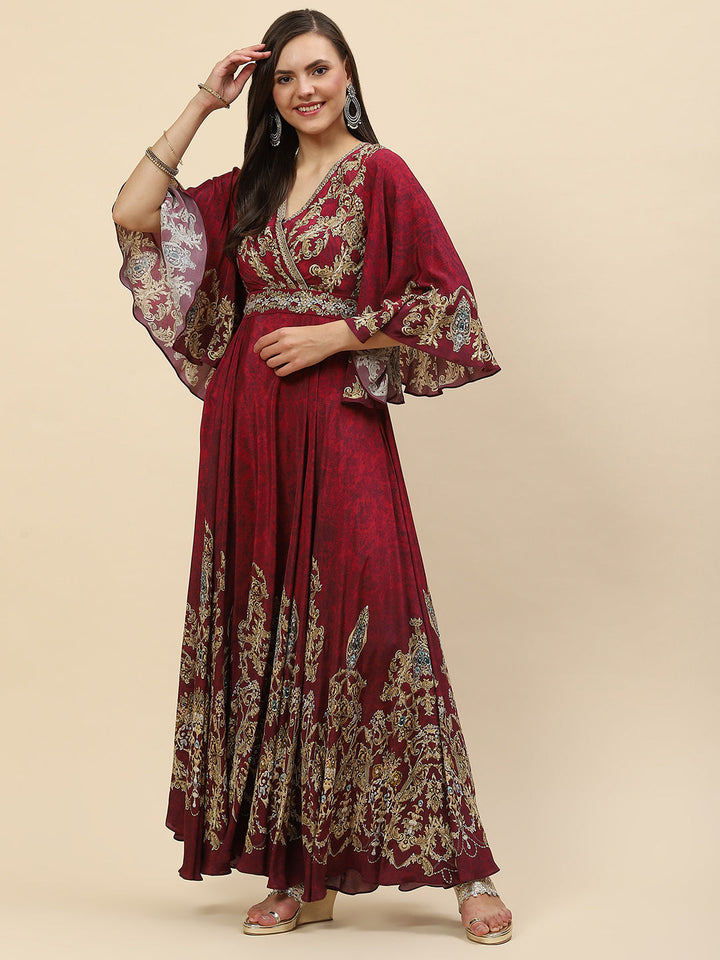 Digital Printed Crepe Gown Dress