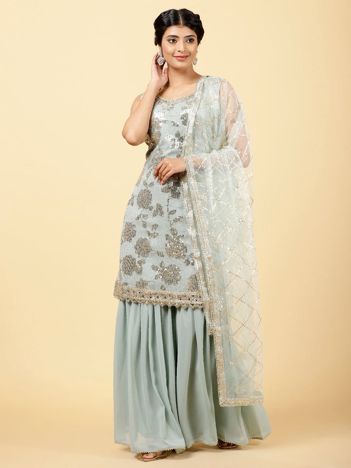 Sequin Georgette Kurta With Garara &amp; Dupatta