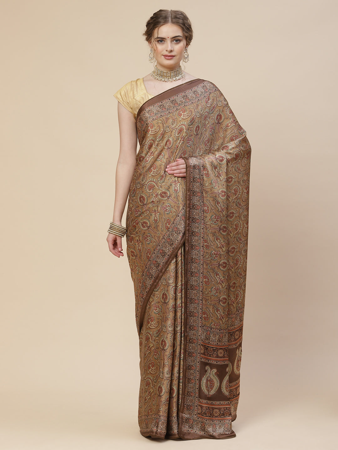 Stone Work Satin Printed Saree