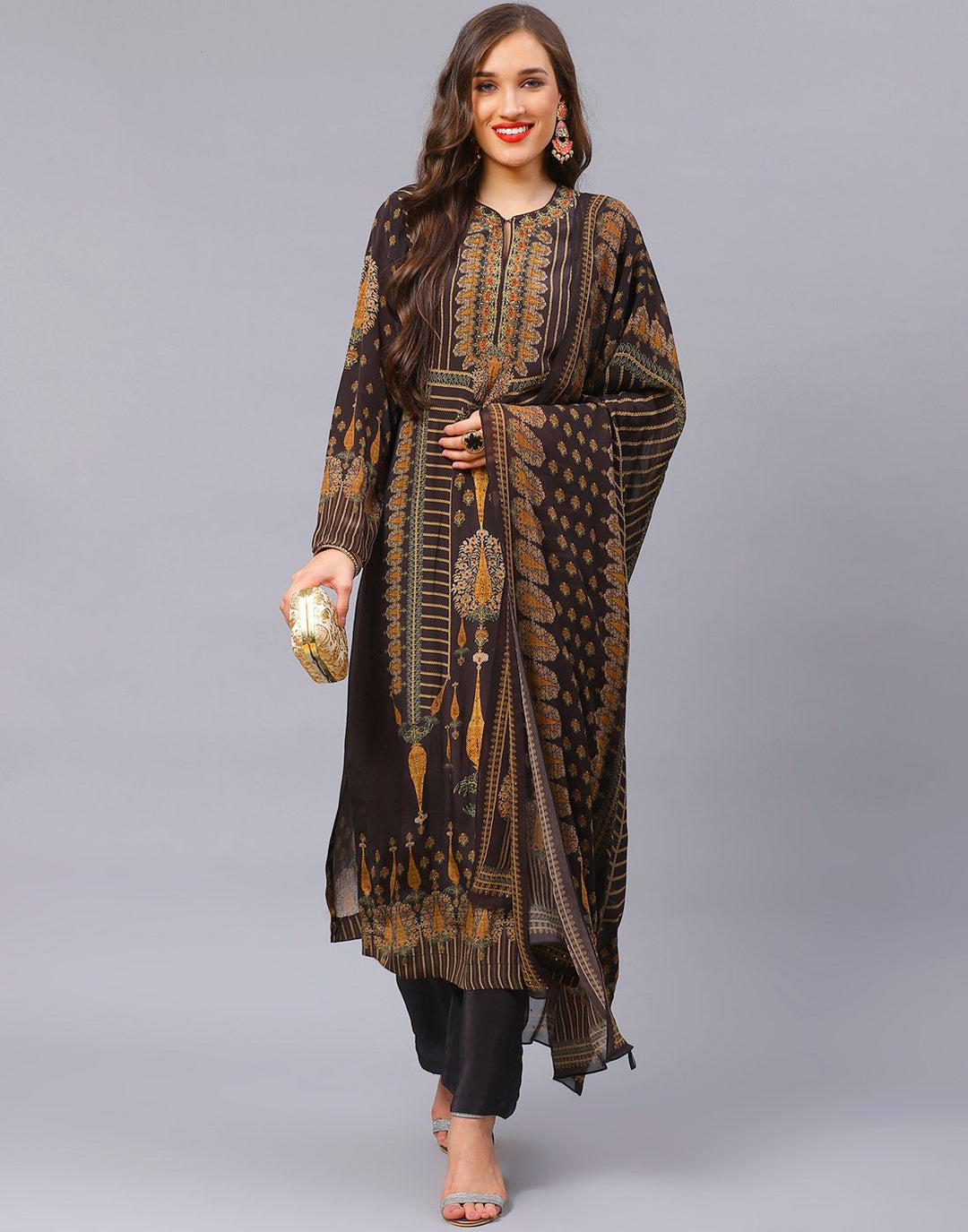 Black Orange Salwar Kameez