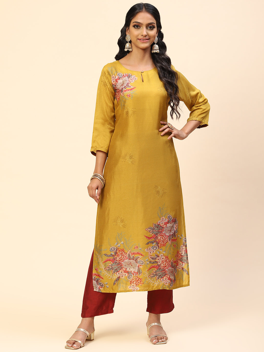 Floral Printed Cotton Kurta With Pants