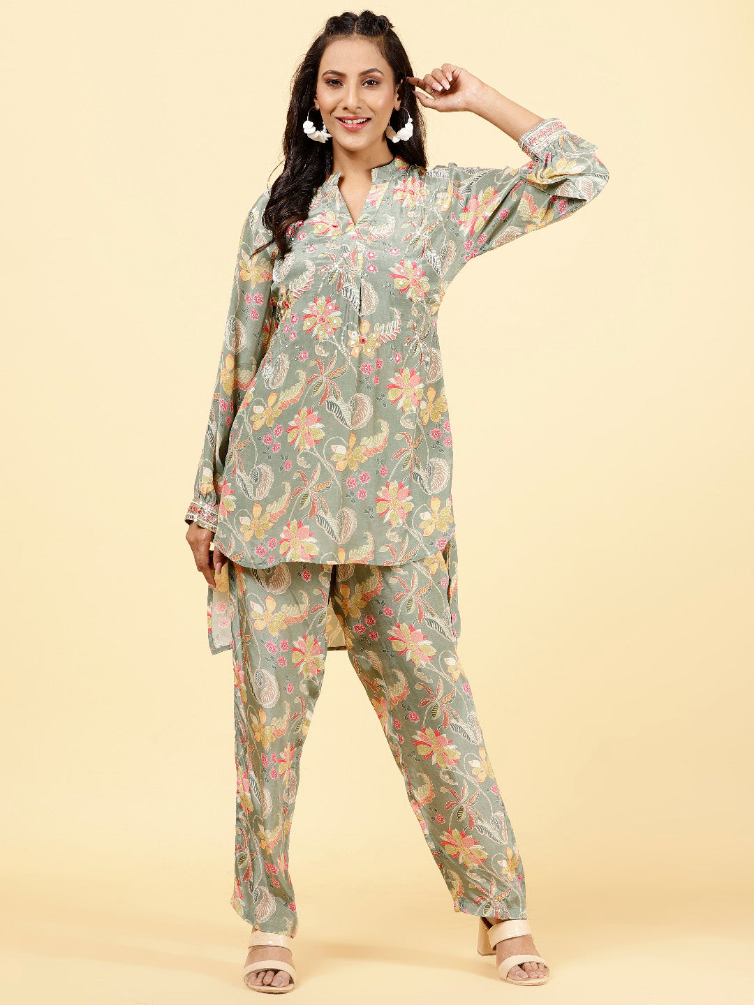 Printed Crepe Kurta With Pants