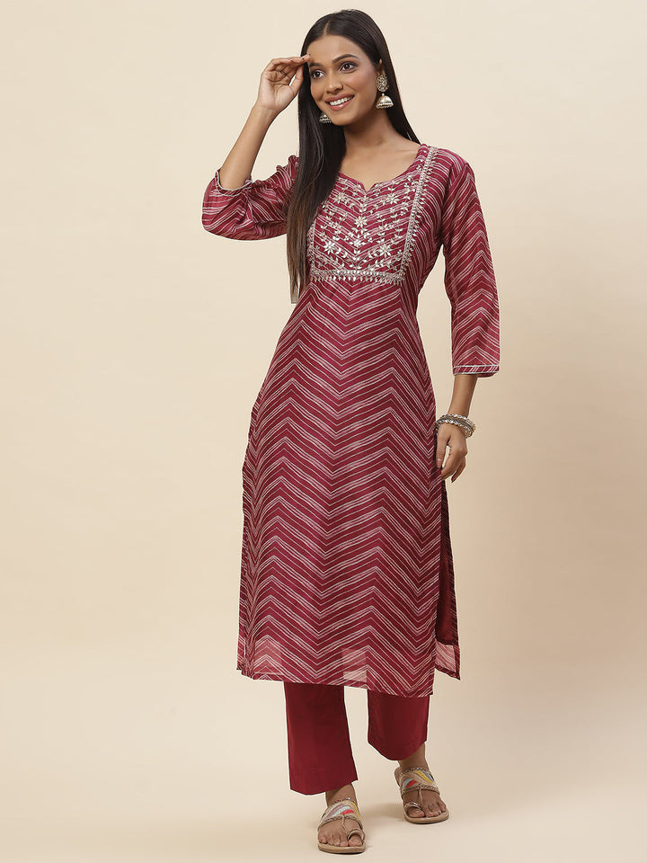 Printed Printed Chanderi Kurta With Pants