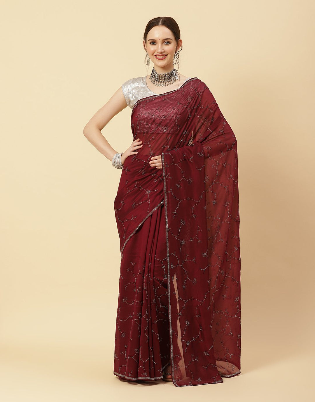 Embroidered Stone Work Art Crepe Saree