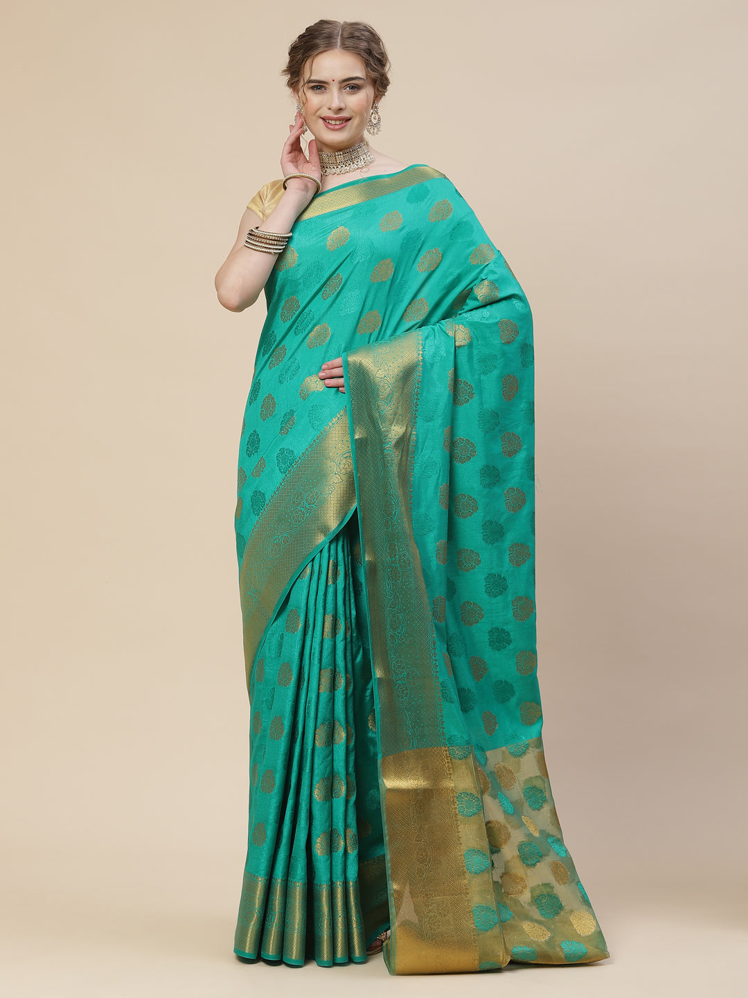 Zari Border Booti Art Handloom Woven Saree