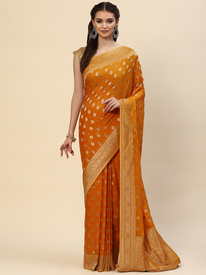 Zari Booti Georgette Plain Saree
