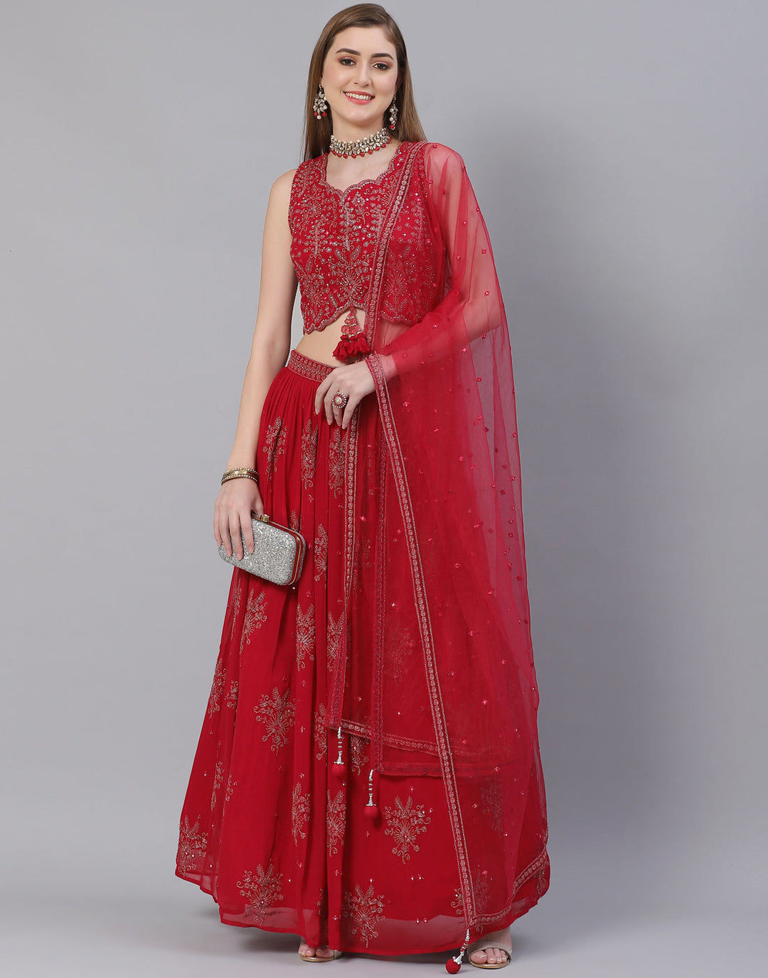 Georgette Lehenga Paired With Matching Crop Top