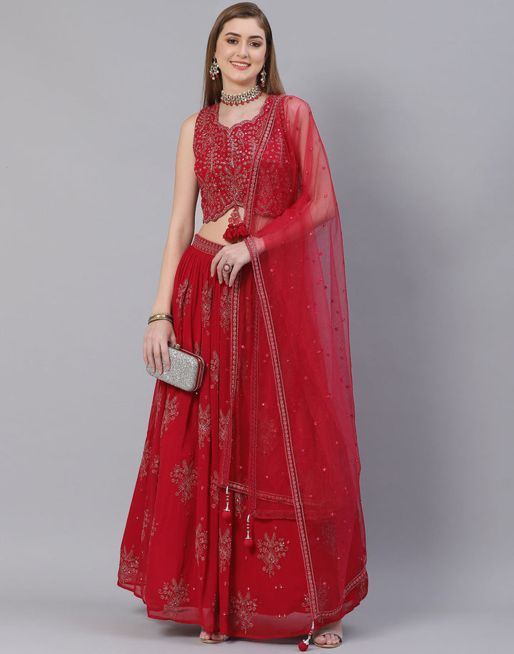 Georgette Lehenga Paired With Matching Crop Top
