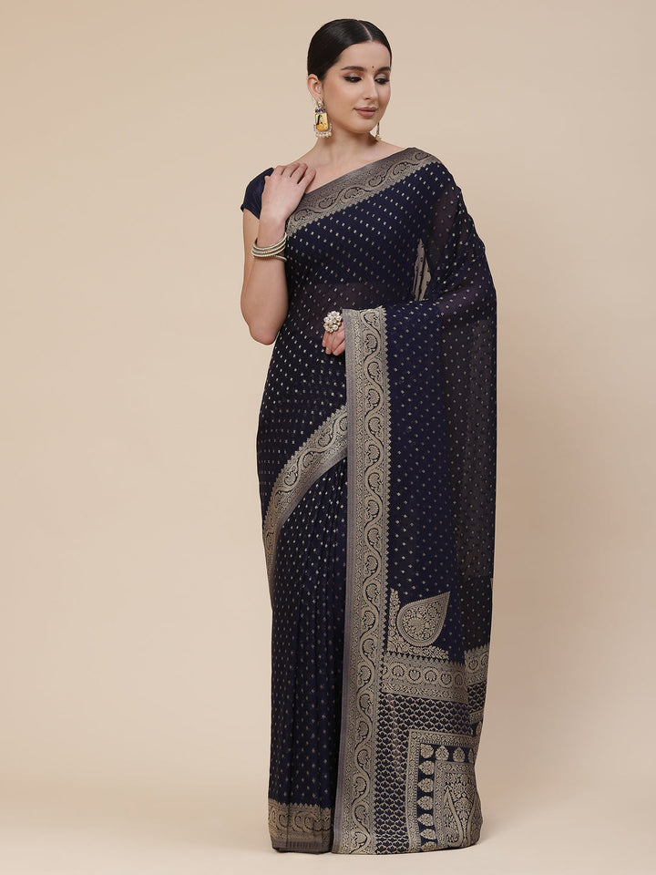 Booti Work Georgette Plain Saree
