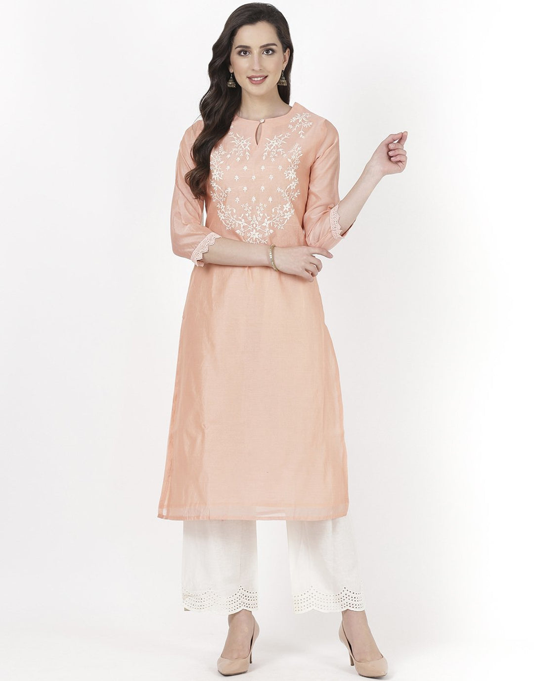 Sea Green Cream Chanderi Kurti with Palazzo