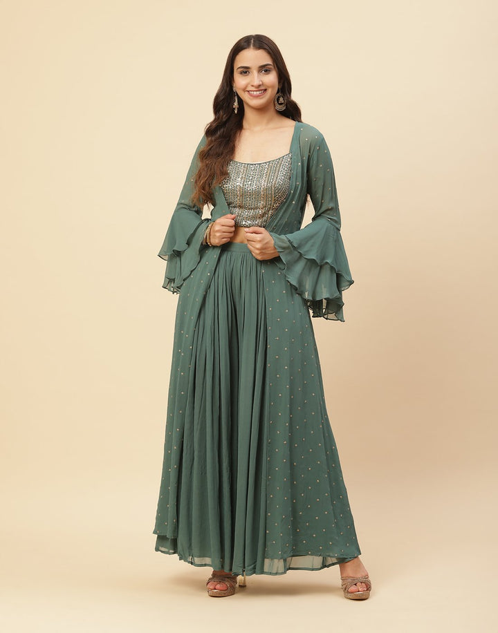 Stone Booti Embroidered Georgette Salwar Kameez Stitched Suit With Jacket