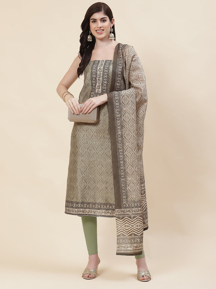 Printed Chanderi Unstitched Suit Piece With Dupatta
