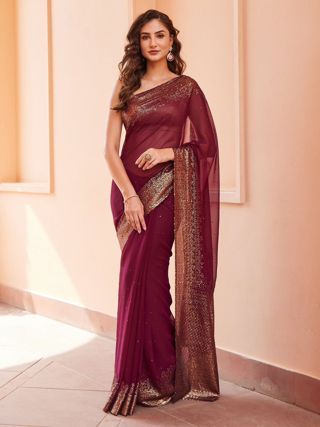 Sequin Georgette Embroidered Saree