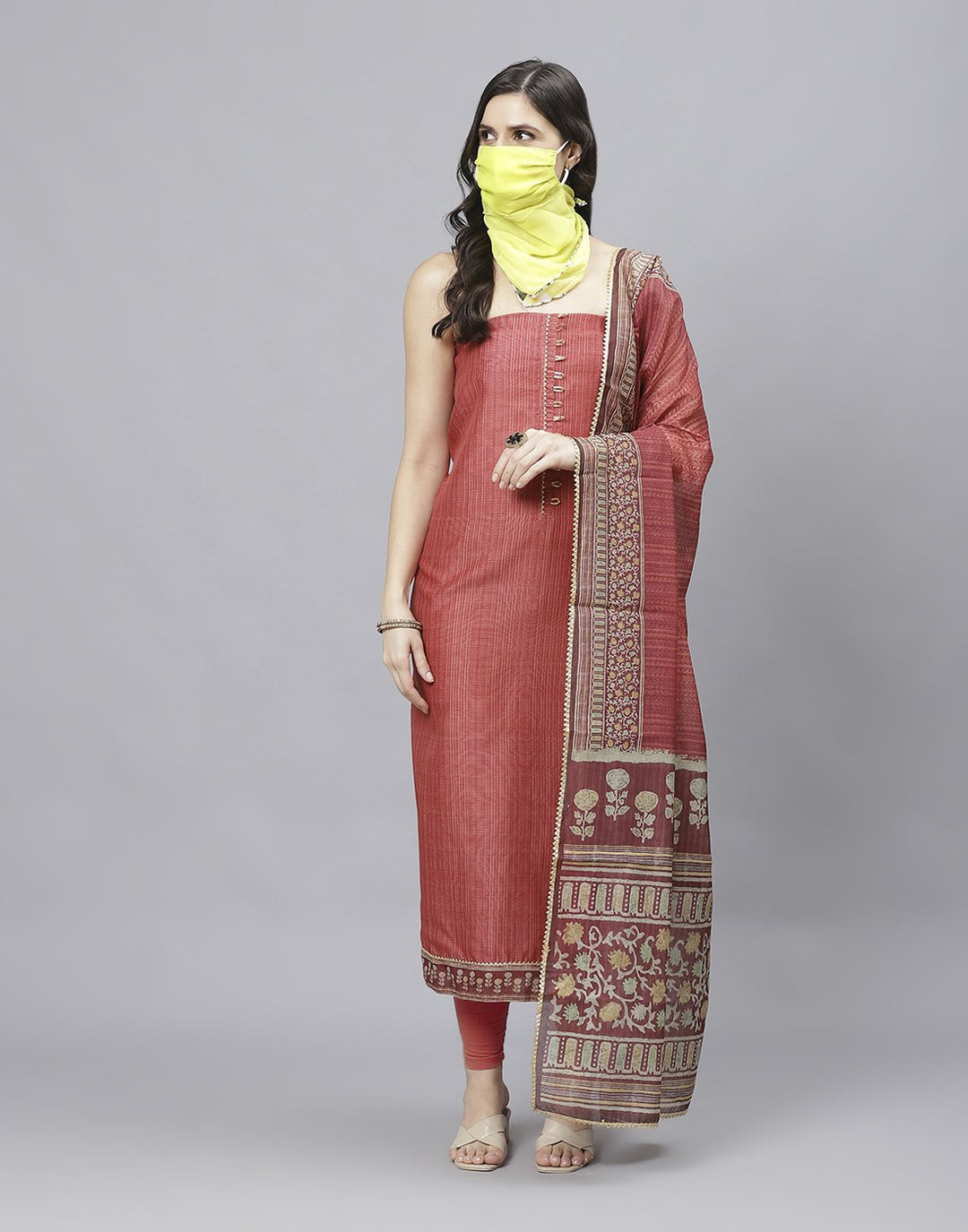 Printed Chanderi Suit Piece With Chanderi Dupatta And Scarf