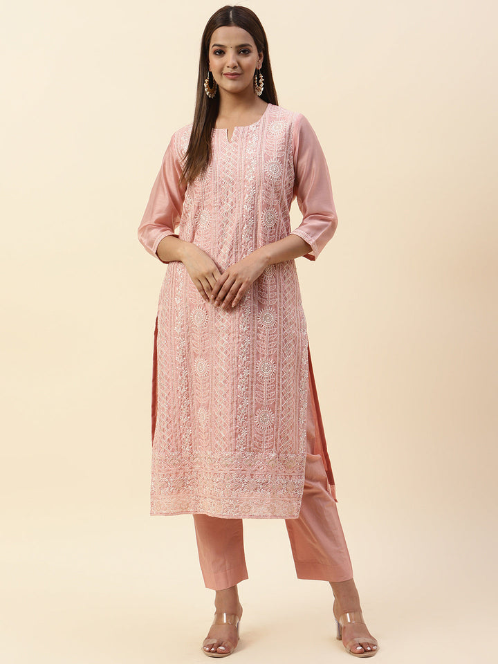 Embroidered Chanderi Kurta With Pants