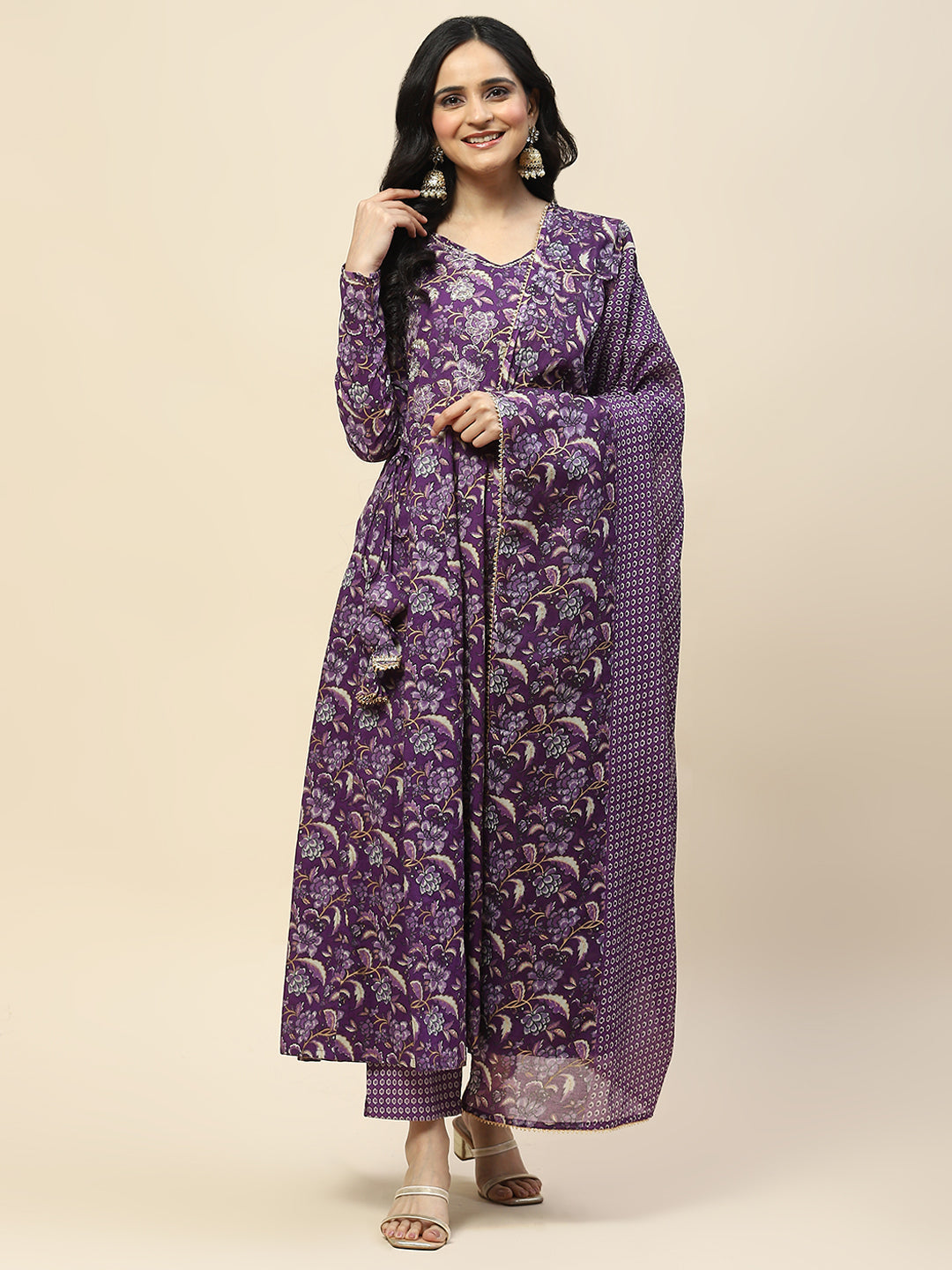 Neck Embroidery Cotton Kurta With Pants &amp; Dupatta