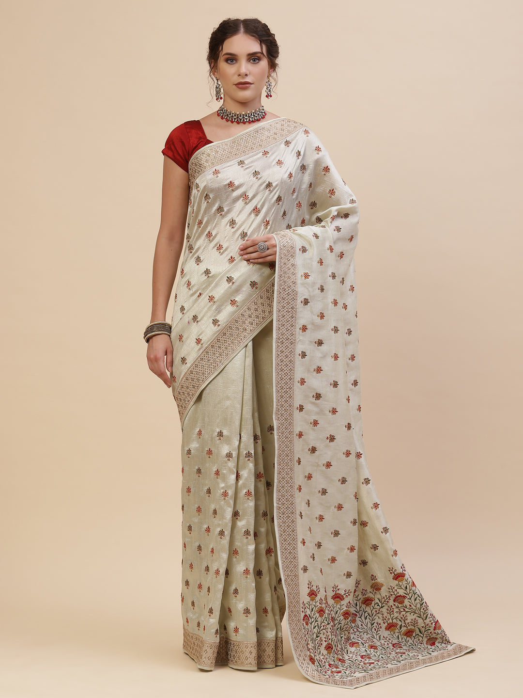 Resham Jaal Embroidered Art Tussar Saree