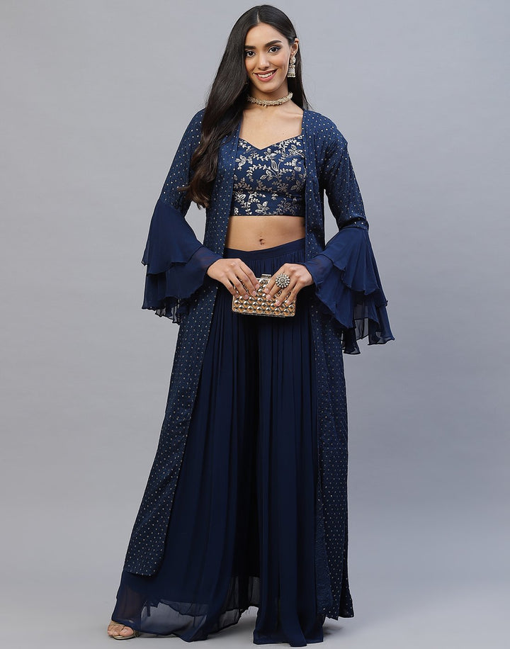 Maroon, Rani and Navy Blue Handloom Dupion Salwar Kameez with Shrug