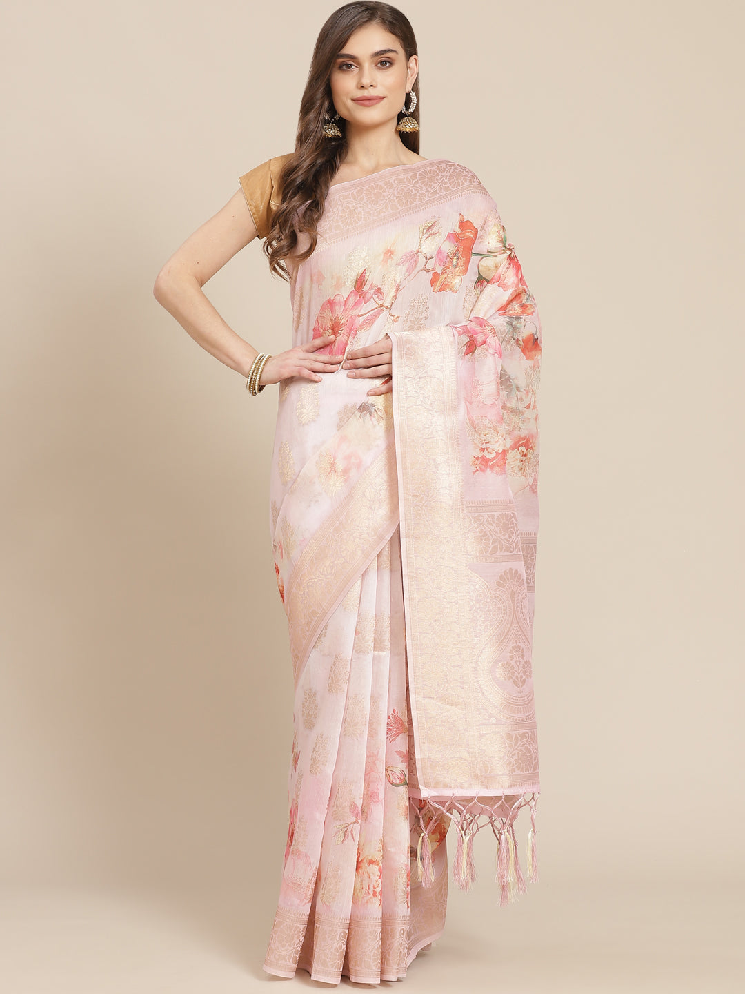 Digital Floral Banarasi Pallu Saree Printed