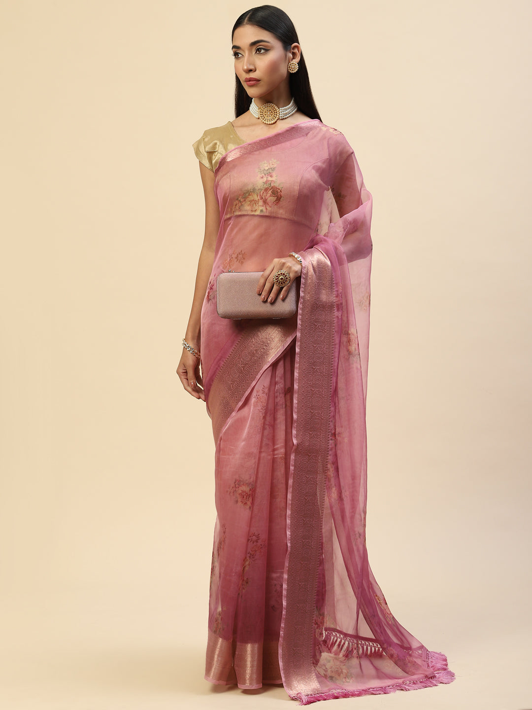 Floral Digital Printed Organza Saree