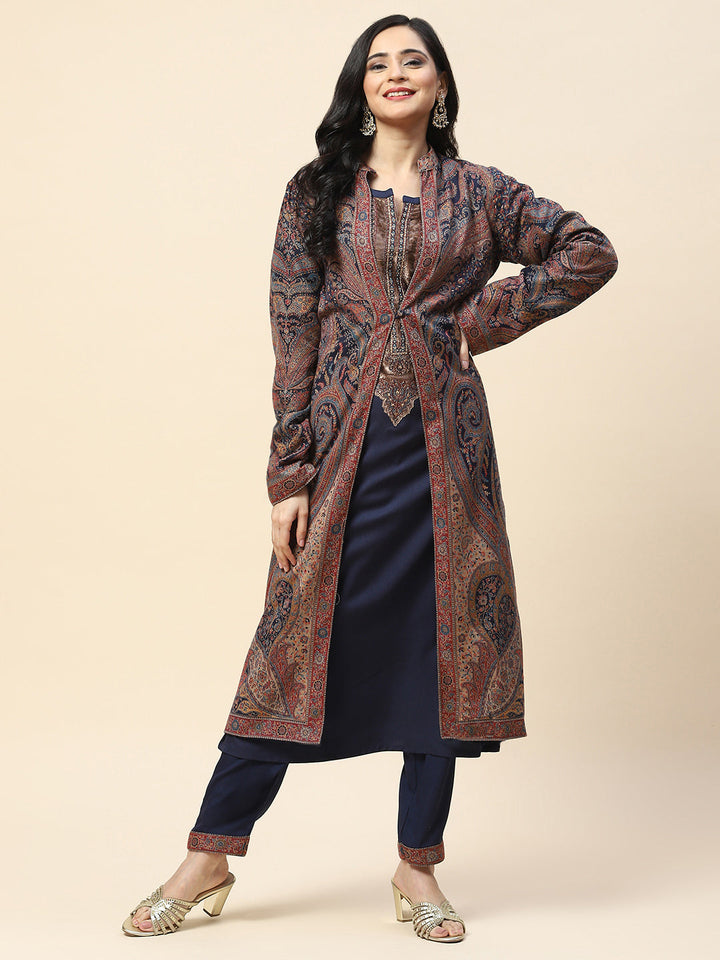 Resham Jaal Woven Pashmina Kurta With Pants &amp; Jacket