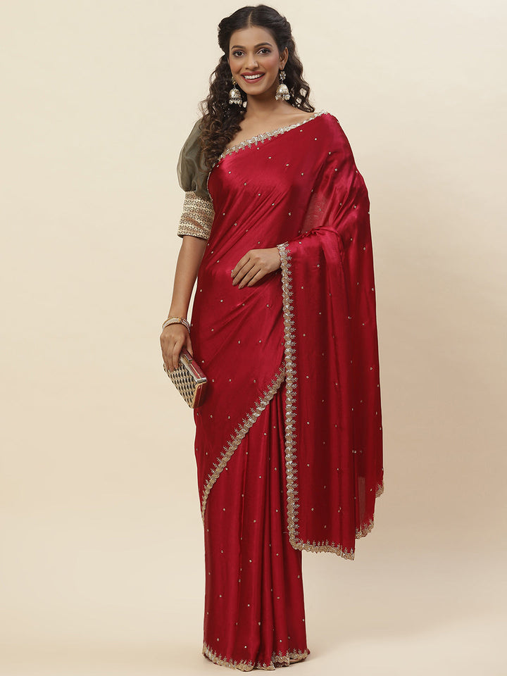 Cutdana Embroidered Chinnon Saree