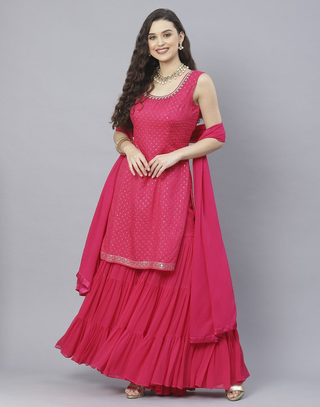 Navy Blue and Rani Handloom Dupion Salwar Kameez