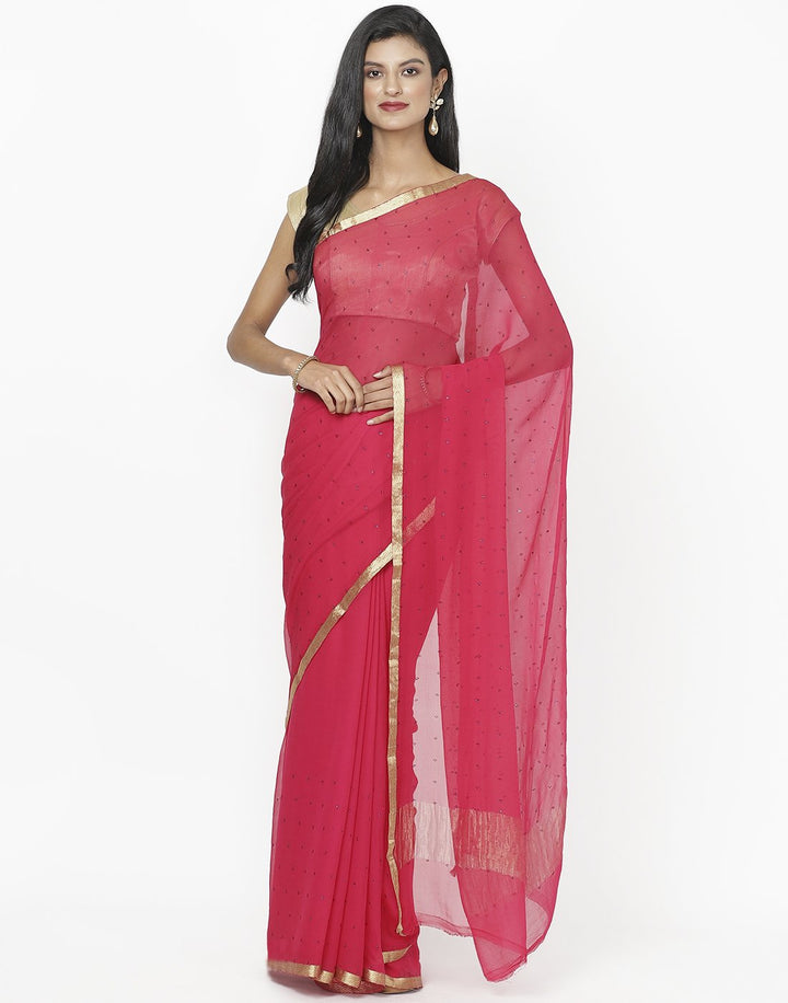 Hot Pink Chiffon Saree
