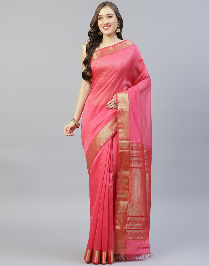Woven Cotton Pink and Lake Blue Saree