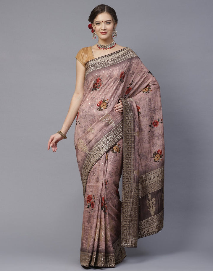 Digital Floral Printed Saree With Gota Patti Border