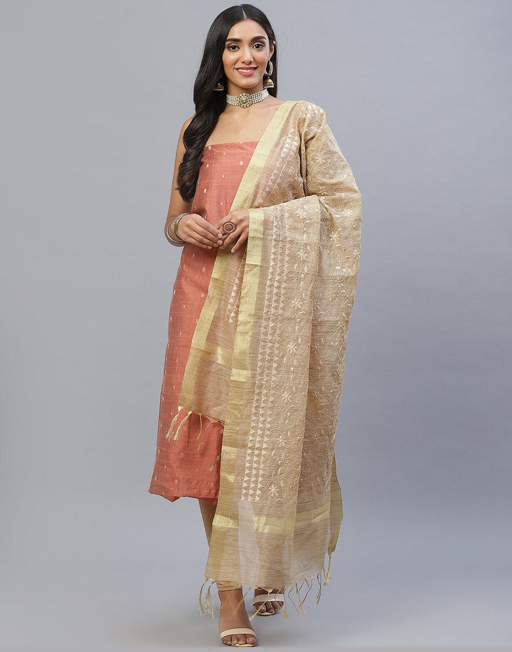 Chanderi Embroidered Suit Piece with fancy dupatta