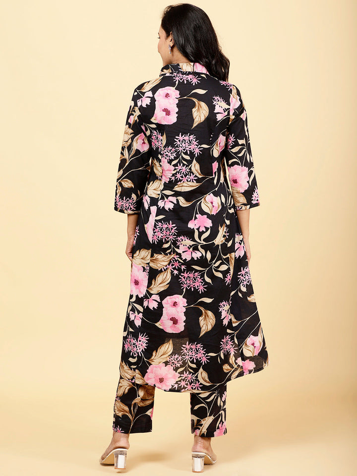 Floral Printed Cotton Kurta With Pants