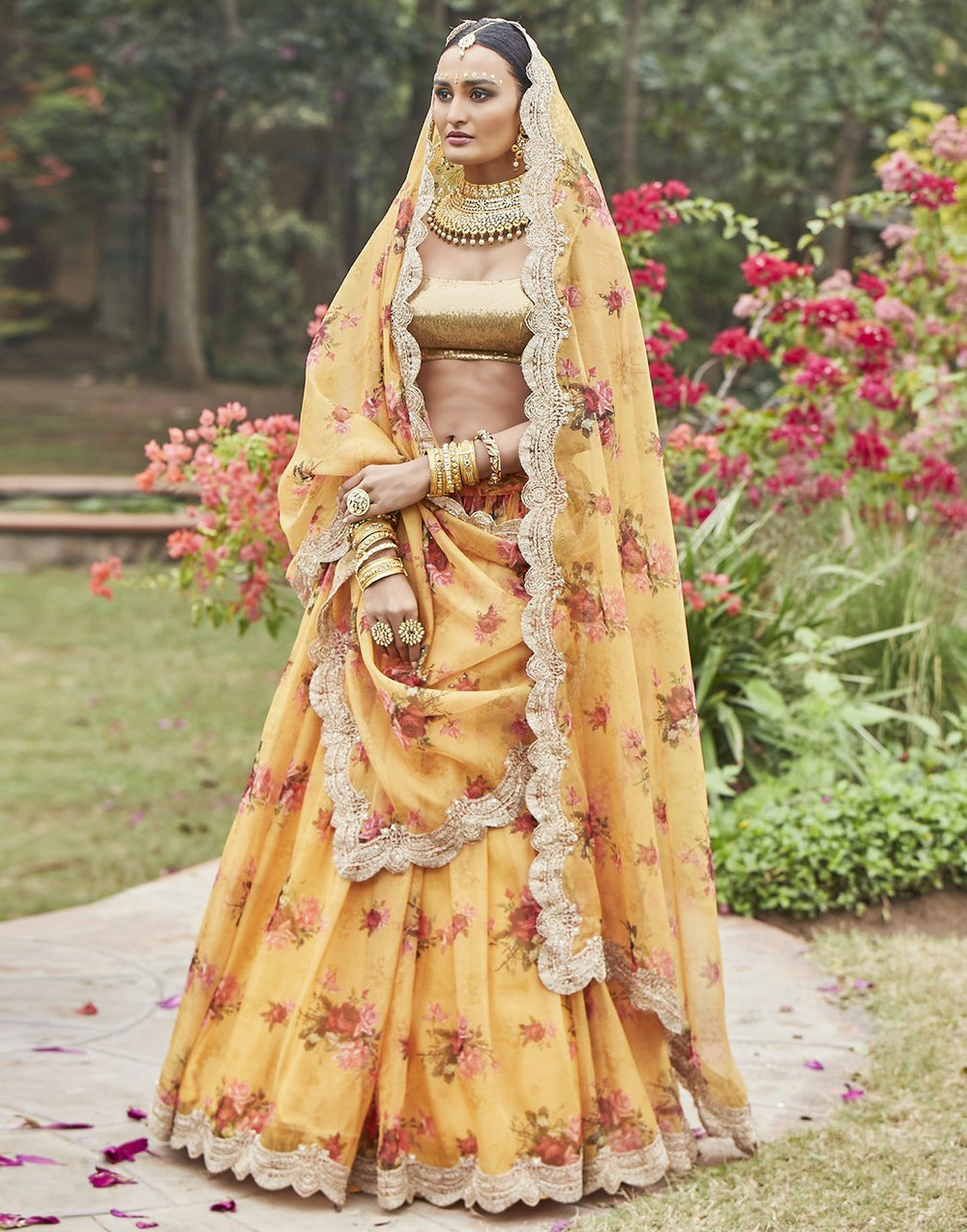 MBZ Meena Bazaar-Mustard Organza Kora Laacha