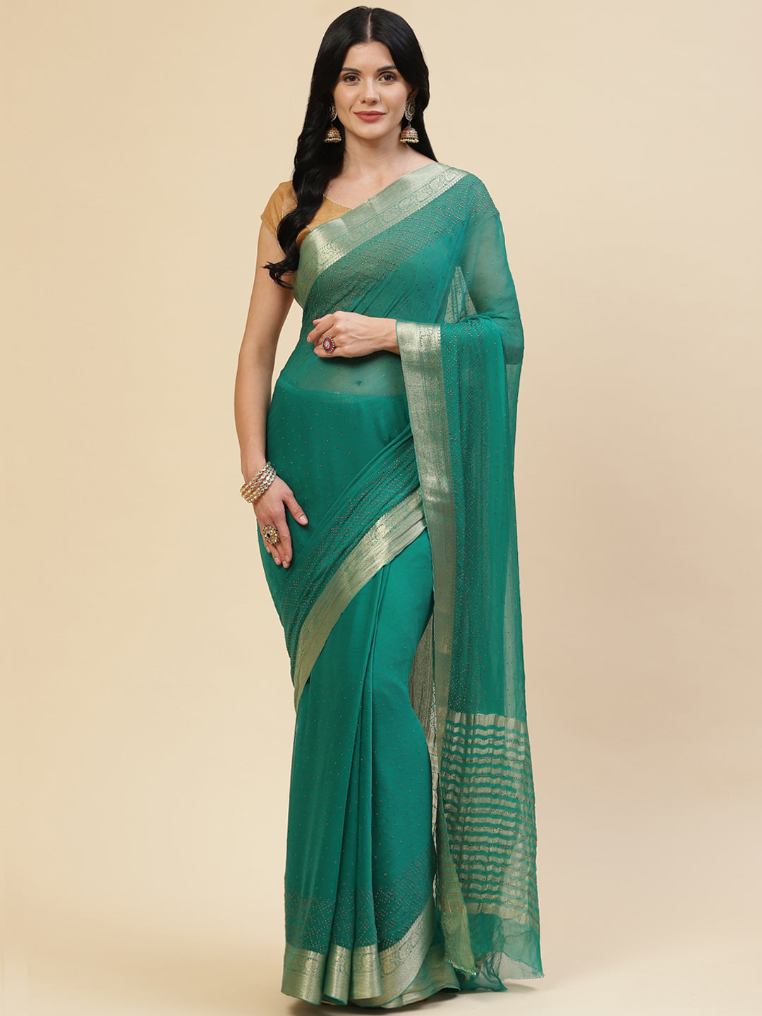 Stone Work Georgette Plain Saree