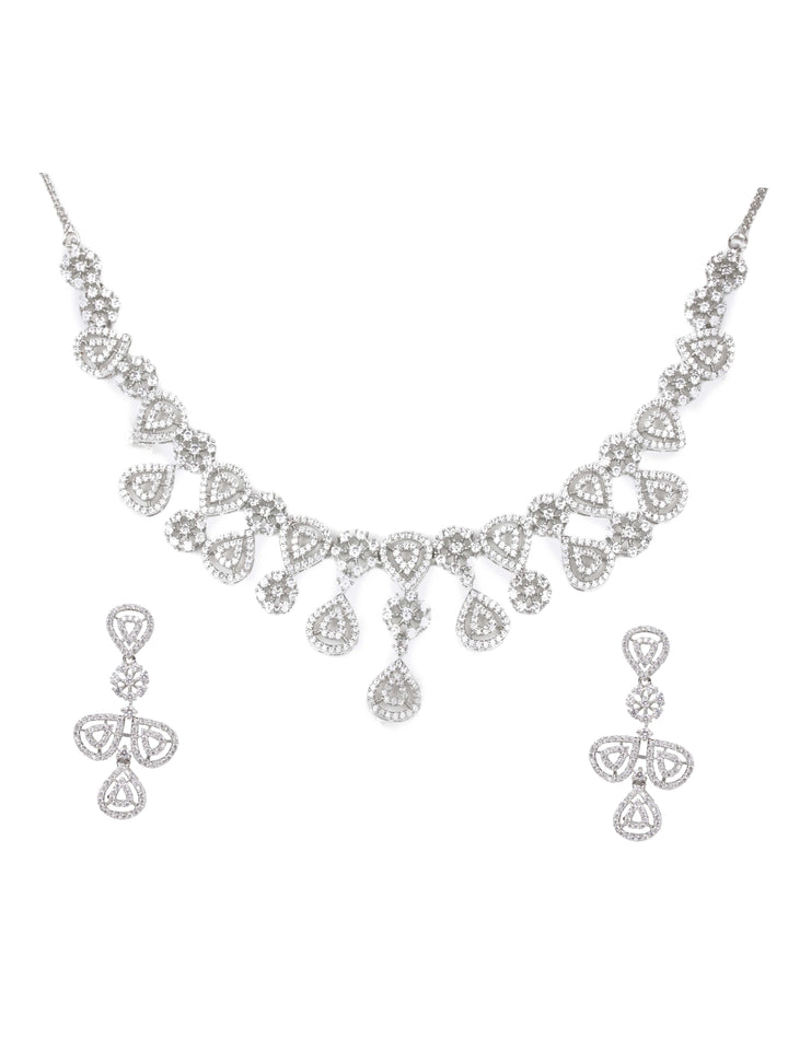 Diamond Silver Pendant Set With Earrings
