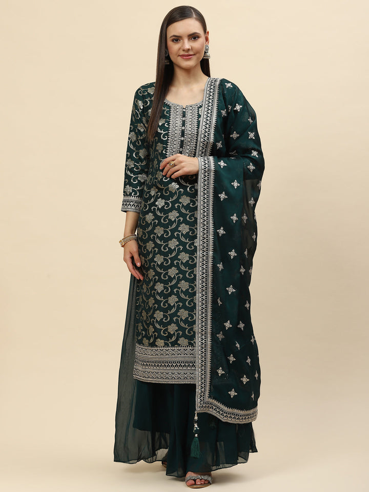 Zari Jaal Handloom Kurta With Palazzo &amp; Dupatta