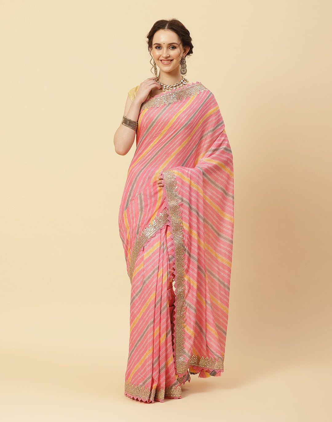 Printed Art Handloom Dupion Gota Work Saree