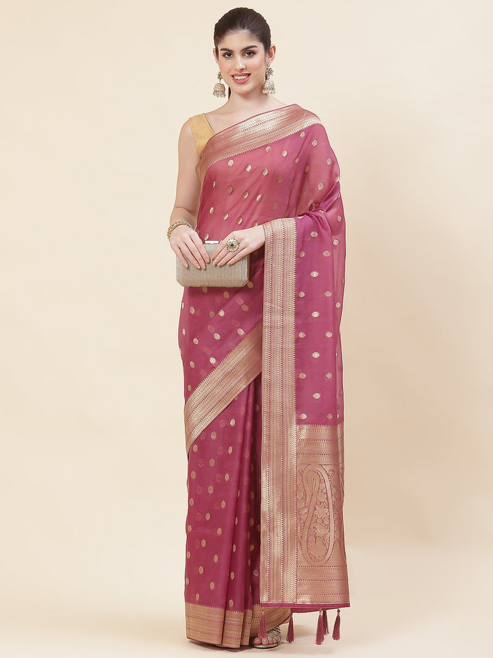 Zari Booti Organza Woven Saree