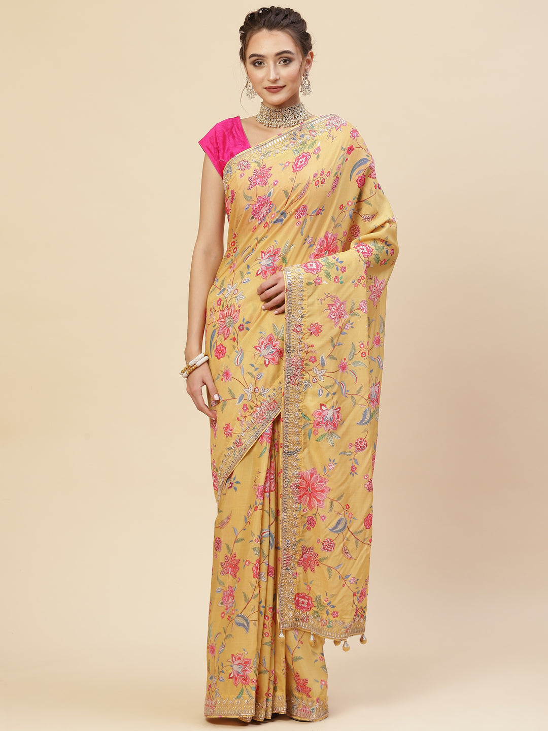 Digital Floral Printed Satin Saree