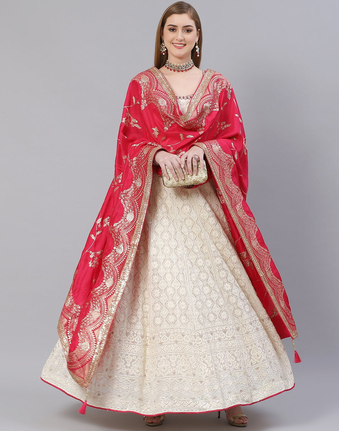 Cream Georgette Salwar Kameez Stitched Suit
