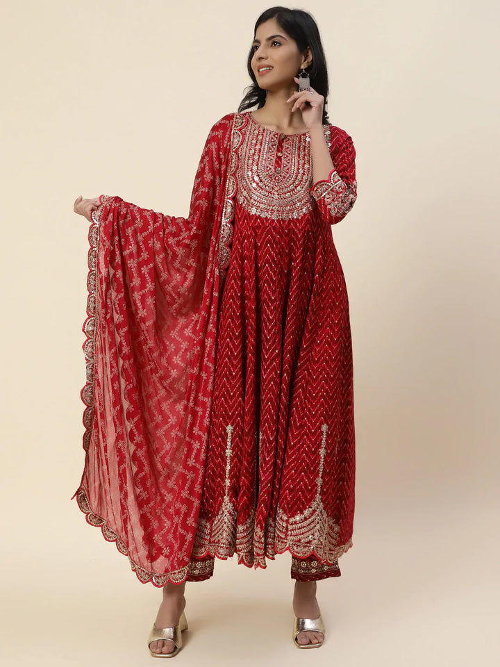 Neck Embroidered Cotton Kurta With Pants &amp; Dupatta