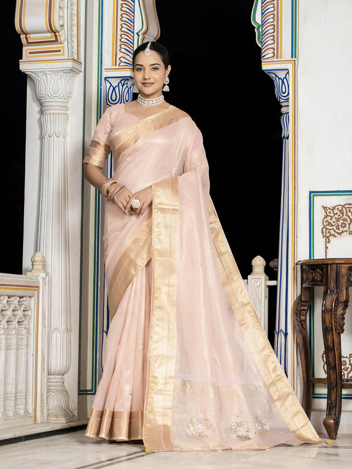 Plain Woven Border Linen Saree