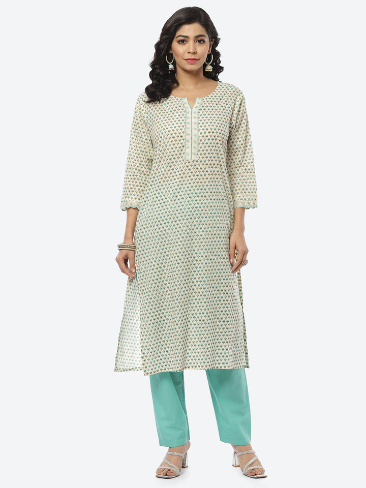 Floral Printed Cotton Kurti With Pant