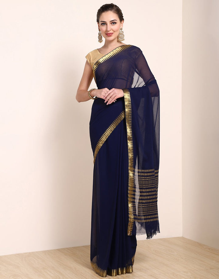 MBZ Meena Bazaar-Navy Blue Art Chiffon Saree