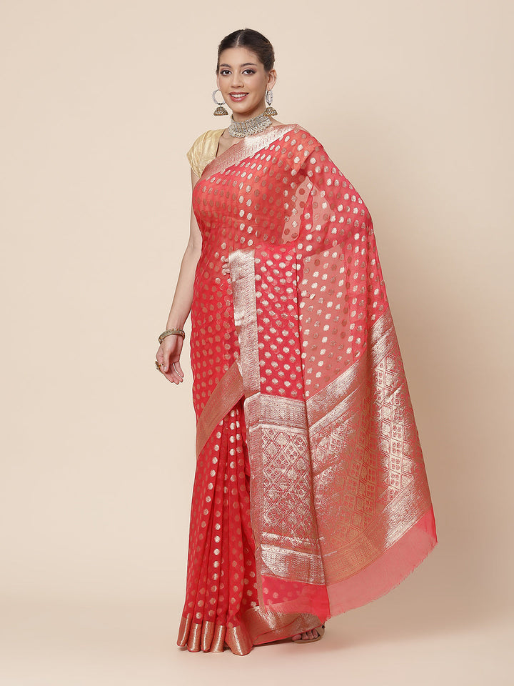Zari Border Booti Chiffon Plain Saree
