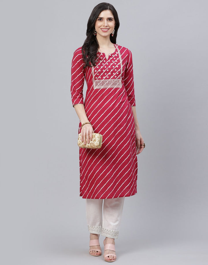 Embroidered Yoke Cotton Printed Kurti Pant Set