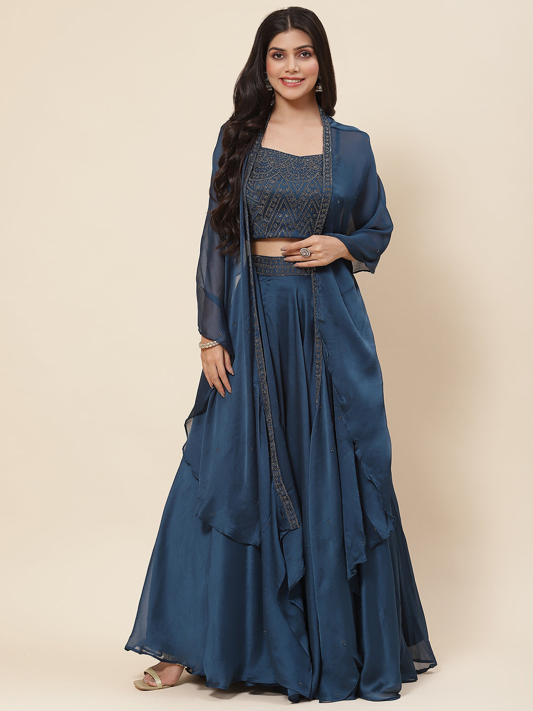 Swarovski Jaal Georgette Choli With Lehenga &amp; Cape Dupatta