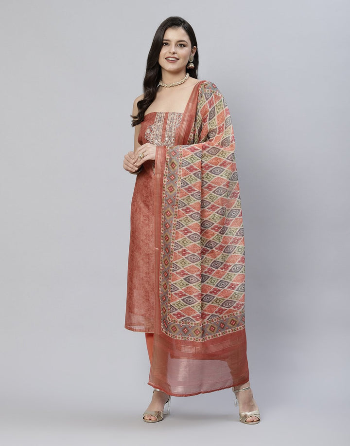 Chanderi Suit Piece With Embroidered Yoke