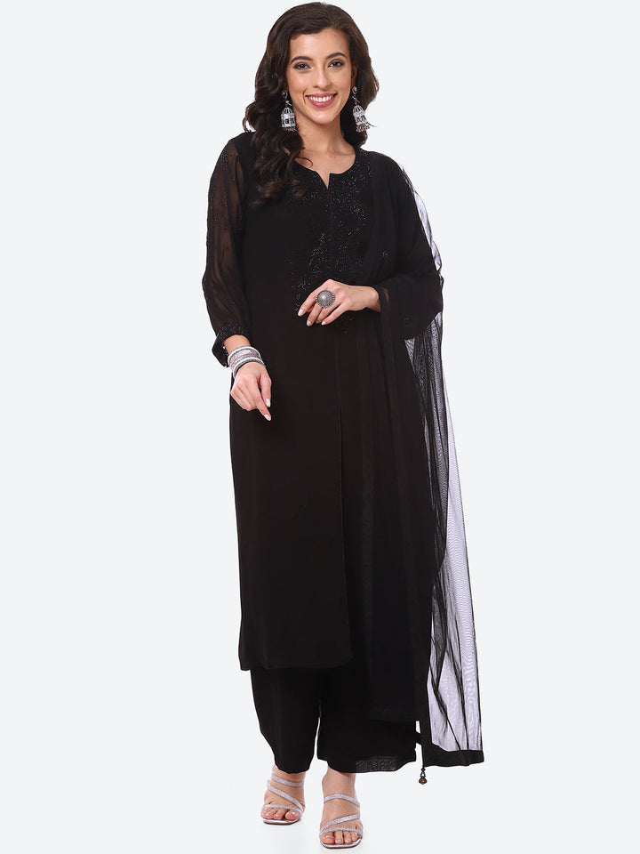 Stone Work Georgette Kurta With Palazzo With Dupatta