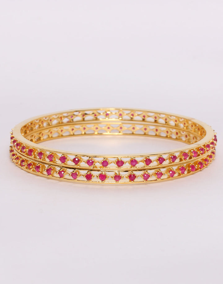 Elegant Gold Toned with Pink Stone Bangle Set